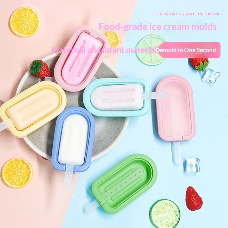 4 Pcs Silicone Popsicle Mold Set with Sticks Reusable Non-Toxic Easy Release DIY Homemade Ice Molds for Summer Family Use