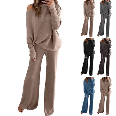Women's Fashion Solid Color Long Sleeved  Sweatshirt Top Casual Sweatpants Two-piece Set