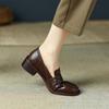 French Retro Square Head Low-heeled Single Shoes Versatile Loafers British Thick-heeled Small Leather Shoes Women's Spring 2025 New Models