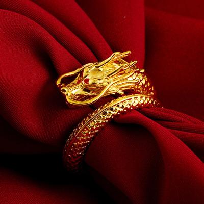 Yousheng Couple Matching Ring 3D Dragon Phoenix Golden Color Open Adjustable Proposal Wedding Ring Anniversary Gift Adult Knuckle Ring Finger Jewelry