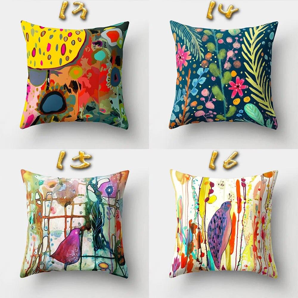 45x45cm Vintage Flower Pillow Case Decor Blue Painting Flower Bird Pillowcase Polyester Cushion Cover for Sofa Car Home
