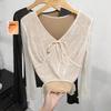 Women's V-Neck Long Sleeve Lace Bow Top
