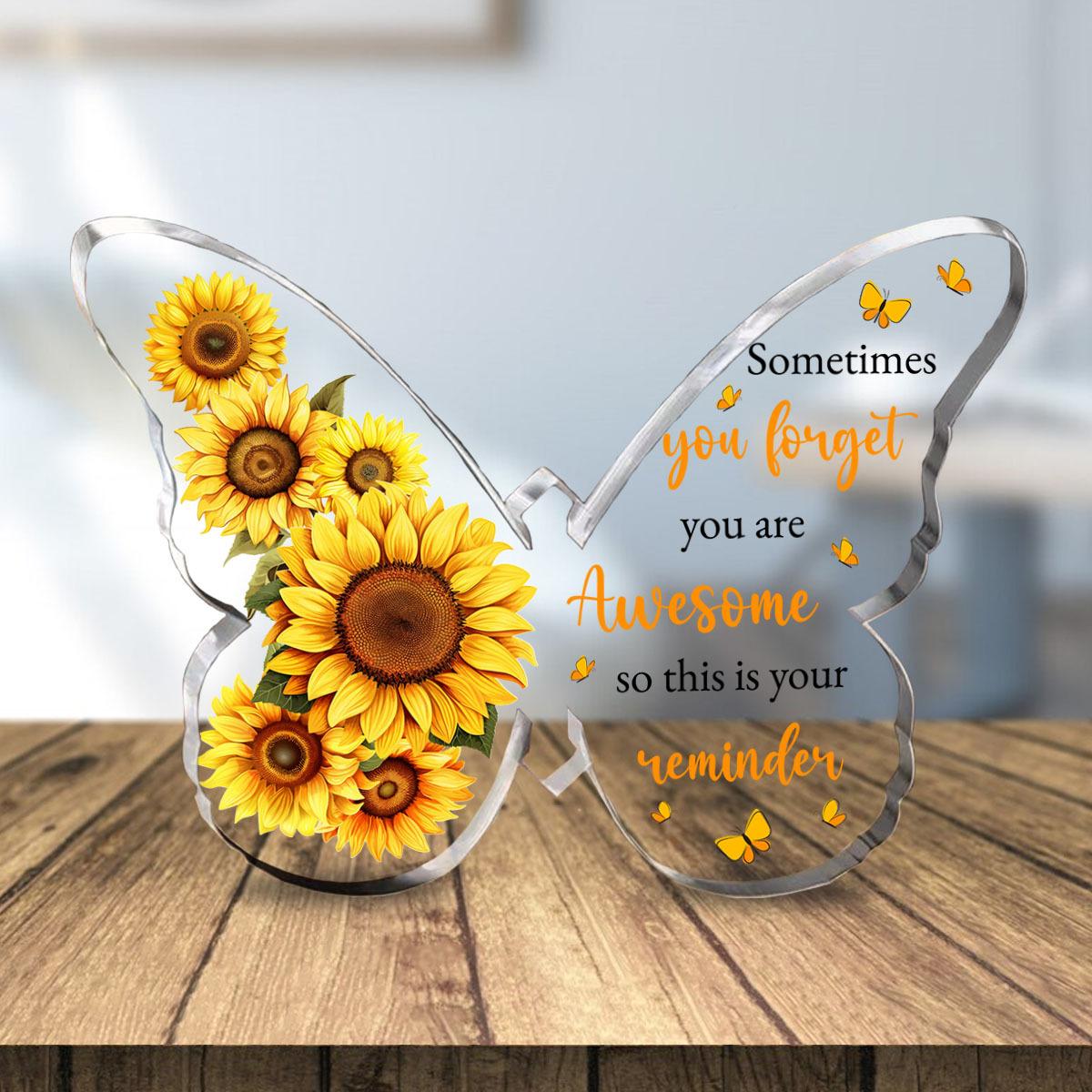 Elegant Sunflower & Butterfly Decorative Plaque, with  You Are Awesome  &  Forget You Are Forgotten  Affirmations, Birthday/ Valentine s/ Mother s Day 10*7cm