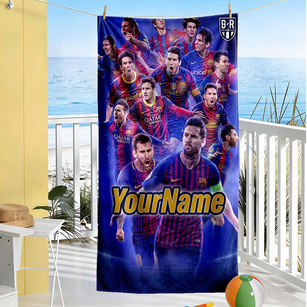 Messi Personalized Text Beach Towel Soft Durable Quick-Dry Suitable for Swimming Gym Camping Yoga Vacation
