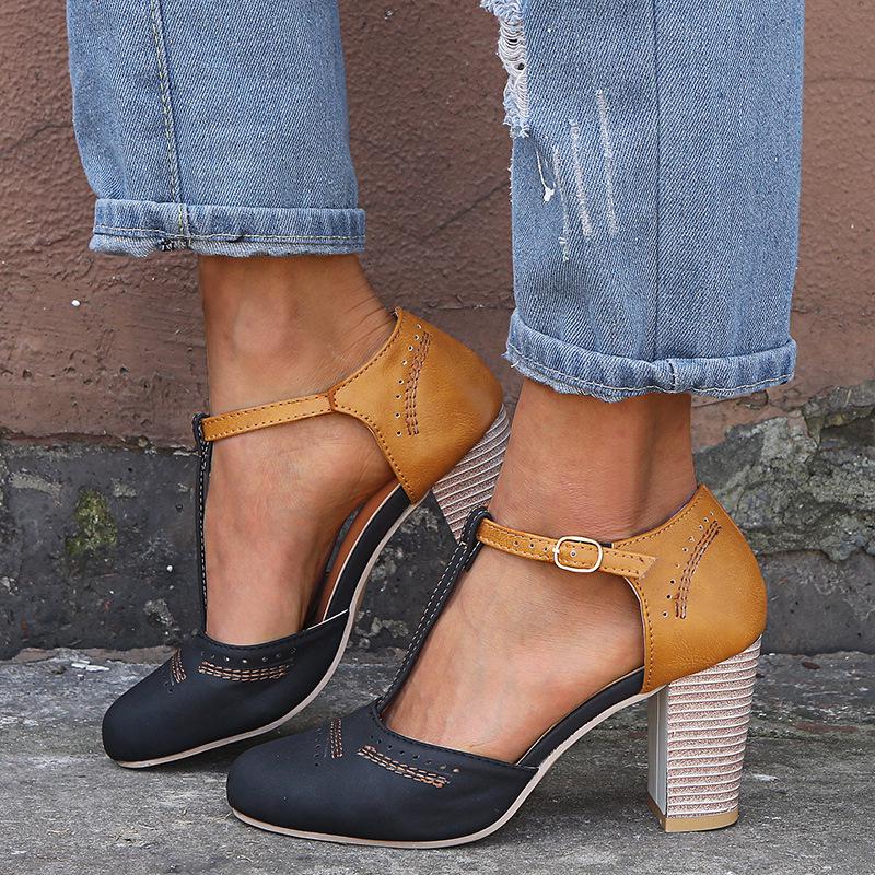 Spring/Summer 43 Large Size Women's Round Toe Thick Heel Sandals
