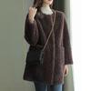 Winter Coat Round Neck Long Sleeve Single Breasted Plush Jacket with Pockets Solid Color Mid-length Imitation Fur Outerwear