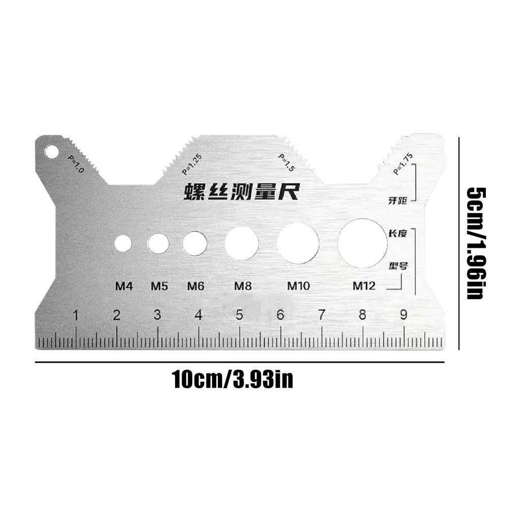 Screw Gauge Sizing Tool Stainless Steel Double-Sided Ruler Bolt Thread Checker Size Finder for Mechanics Engineers Metalworking