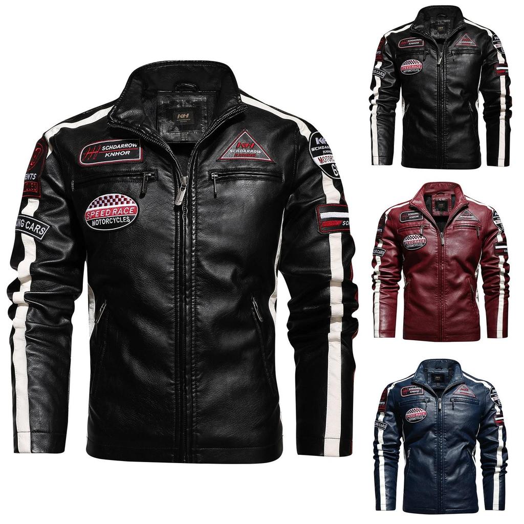 Leather Men's Autumn And Winter Motorcycle Jackets Embroidered Stitching Men's Leather Jackets
