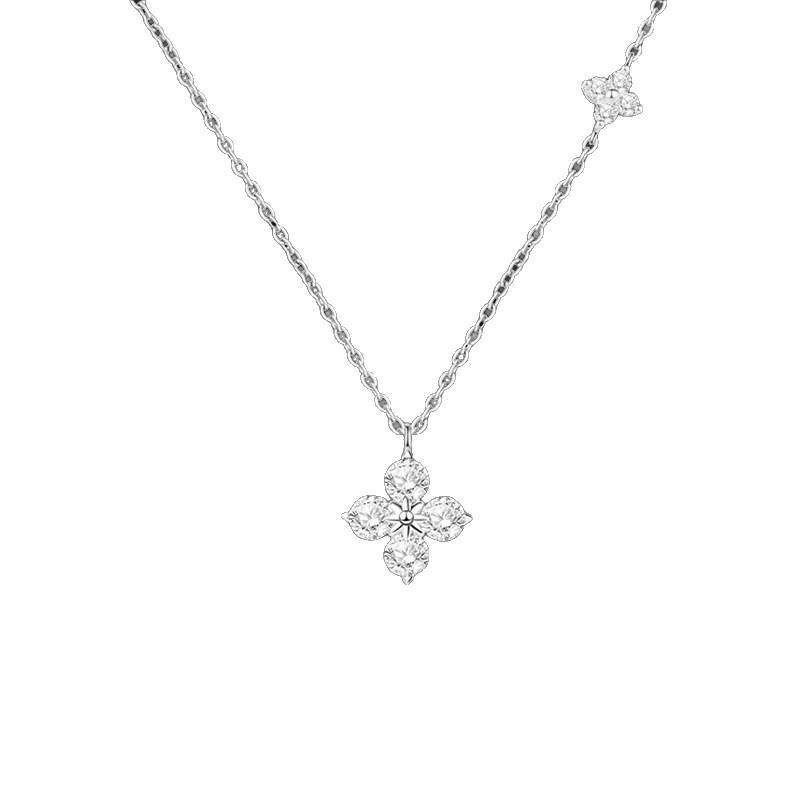 Shiny Zircon Four-leaf Clover Pendant Necklace Women's Light Luxury Small Flower Clavicle Chain Versatile Exquisite Necklace