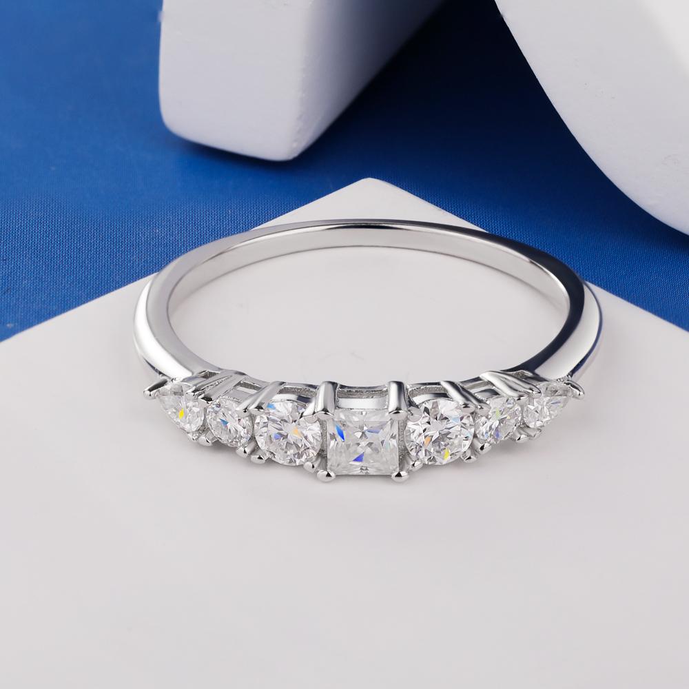 7 Stone All Moissanite Half Eternity Ring for Women   CopperStackable Bands Wedding Engagement Rings Fine Jewelry