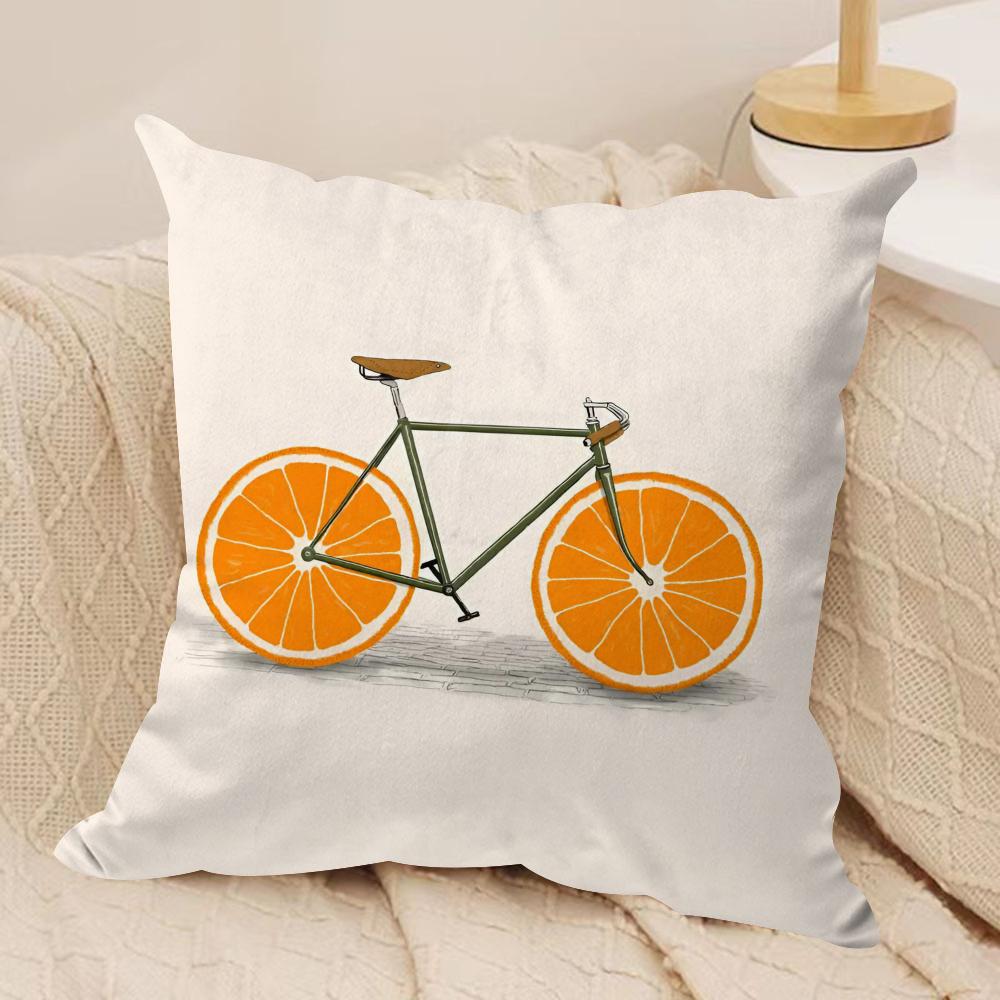 Fruit Orange Lemon Bicycle Cushion Cover Silky Short Plush Double-Sided Printed Pillow Case for Sofa All Seasons Home Decor Gift