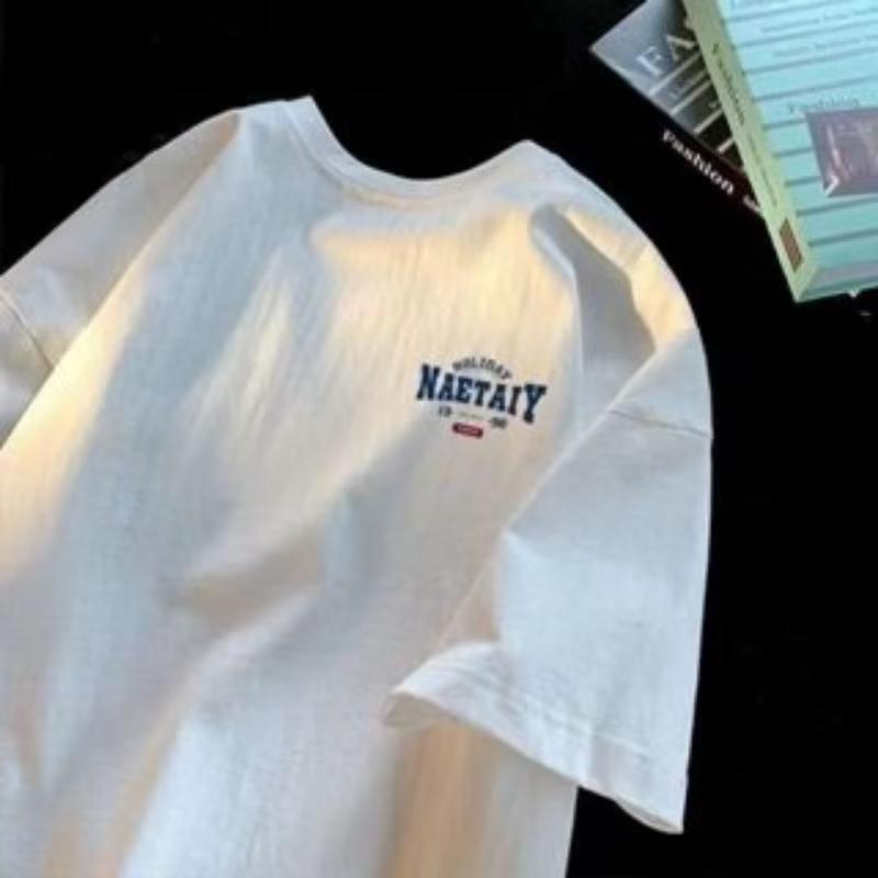 Herren Übergroßes Modisches Lockeres Amerikanisches Retro Buchstaben NAET Aufdruck Kurzärmeliges Rundhals Vielseitiges Trendiges Freizeit-T-Shirt