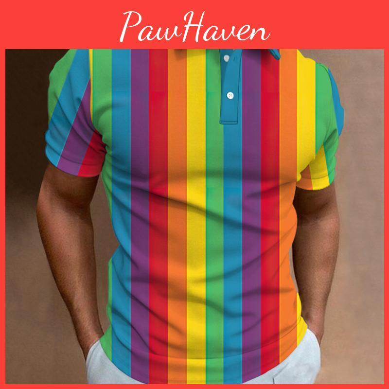 3d New Mens Shirt Polo Rainbow Printed Men Clothing Summer Casual Short Sleeved Loose Oversized Shirt Street Fashion Tops Tees