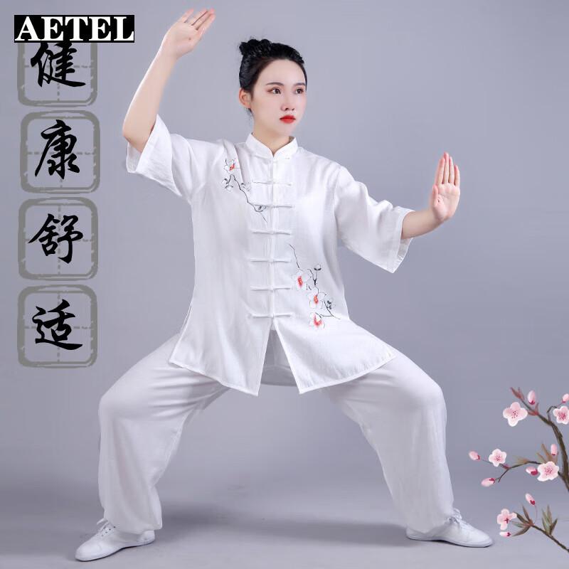 AETEL Women's Loose Fit Cotton Linen Short Sleeve Tai Chi Uniform Set