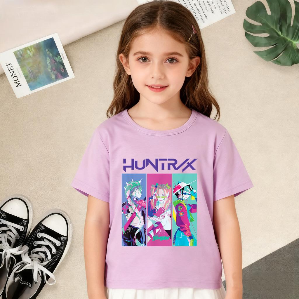 KPop Dämonenjäger Cartoon Print T-Shirts Mädchen Modisch Bequem Kurzärmlig Sommer Vielseitiges Alltags-T-Shirt