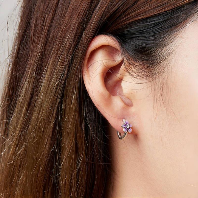 Purple Flower Geometric Women's Earrings with Elegant Temperament Suitable for Girls' Daily Wear Birthday Party Zircon Gifts