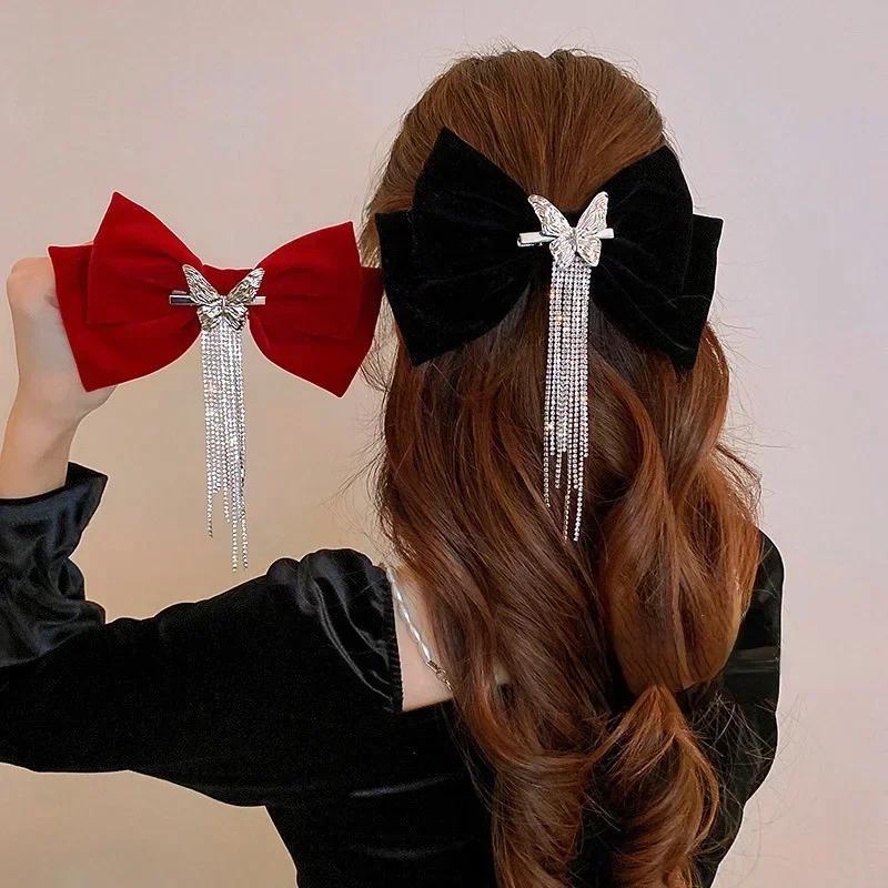 High End Bow Tassel Ribbon Hair Clip for Women's Fashionable and Elegant Headwear for Girls Gorgeous Style Accessories Gifts