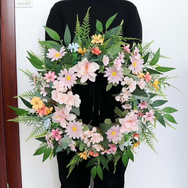Artificial Flower with Leaves Wedding Wreath Spring Wreath Decoration for Door Window Hallway Farmhouses Home Decoration