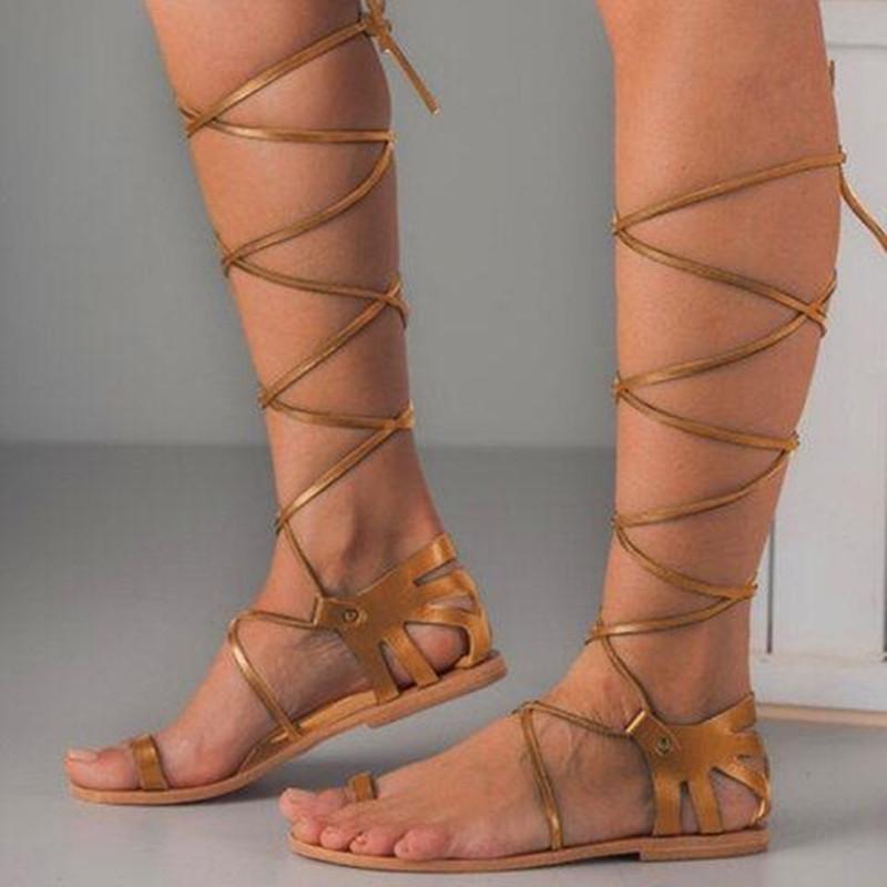 2021 Summer Plus Size Women s Strappy Flat Sandals - European  American Style 36