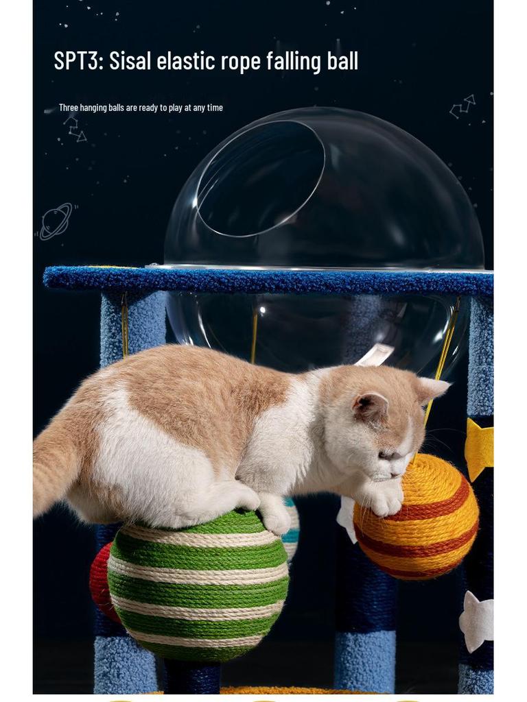 Starry Sky Cat Climbing Frame with Sisal Scratching Post and Space Capsule Bed.