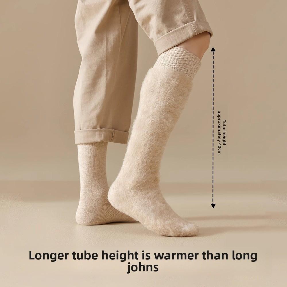 New Thickened Cashmere Calf Socks for Men Solid Color Warm Tools Winter Long Socks Cold-Resistant Calf Socks