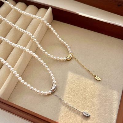 Xiangsi Bean Pearl Necklace Lucky Sign Tassel Necklace Light Luxury French Vintage Neckchain