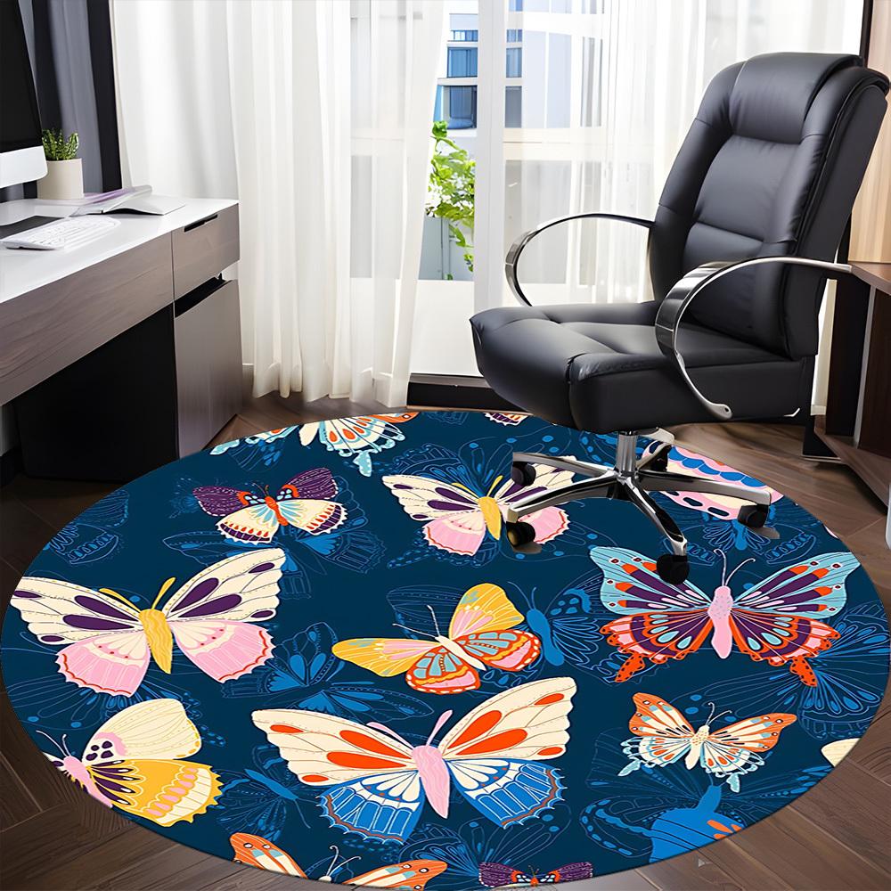 1pc Butterfly Print Carpet for Office Non Slip, Round Carpet, Soft & Comfortable, Carpet for Office, Lightweight Round Floor Mat