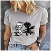 Unisex  Cotton Summer Top The Angel and the Devil Hold Hands Print Loose Round Neck Short Sleeve Fashion for Lovers