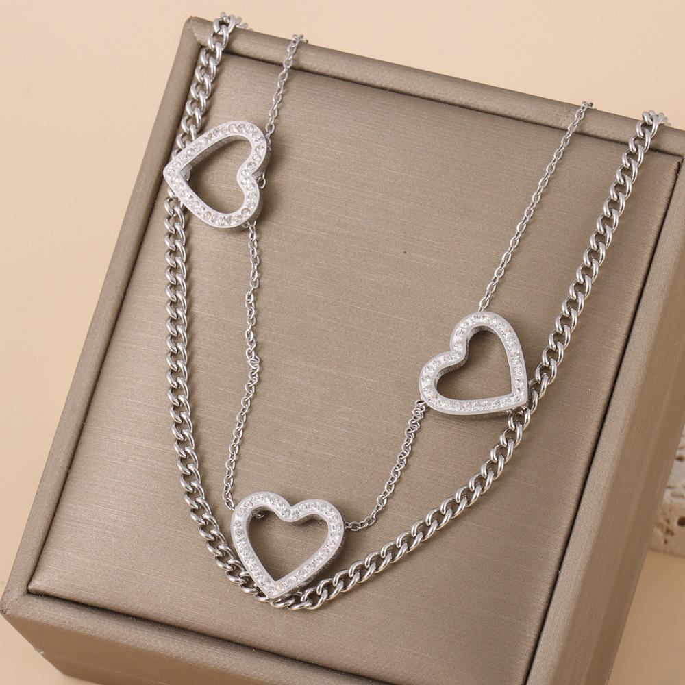 Многослойное ожерелье  Сердце и клевер  - Цепочка-бабочка из титановой стали