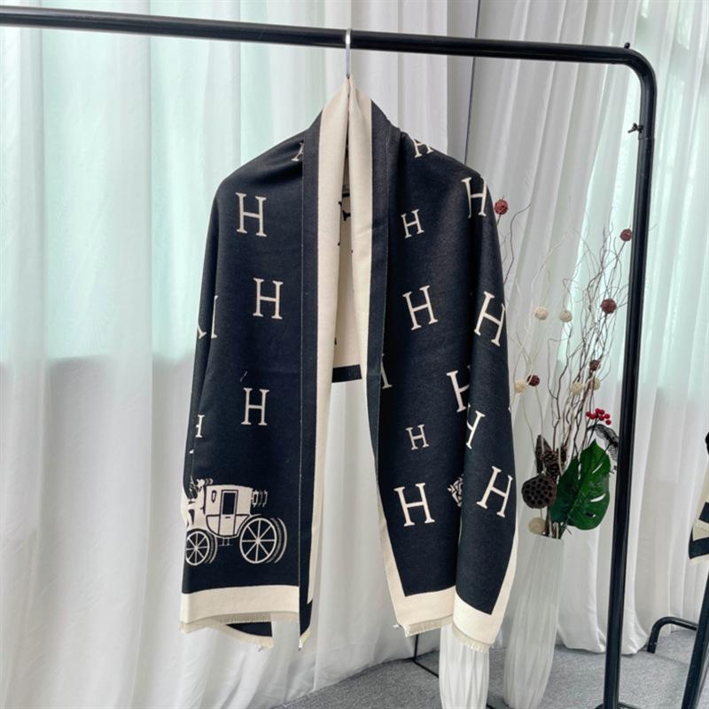 Autumn and Winter H Carriage Medium and Long Imitation Cashmere Scarf Korean Version Retro Scarf Thickened Warm Women's Shawl