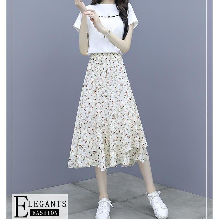 WTEMPO Women's Chiffon Dress Women's Floral Dress Summer Floral Skirt Half Length Skirt