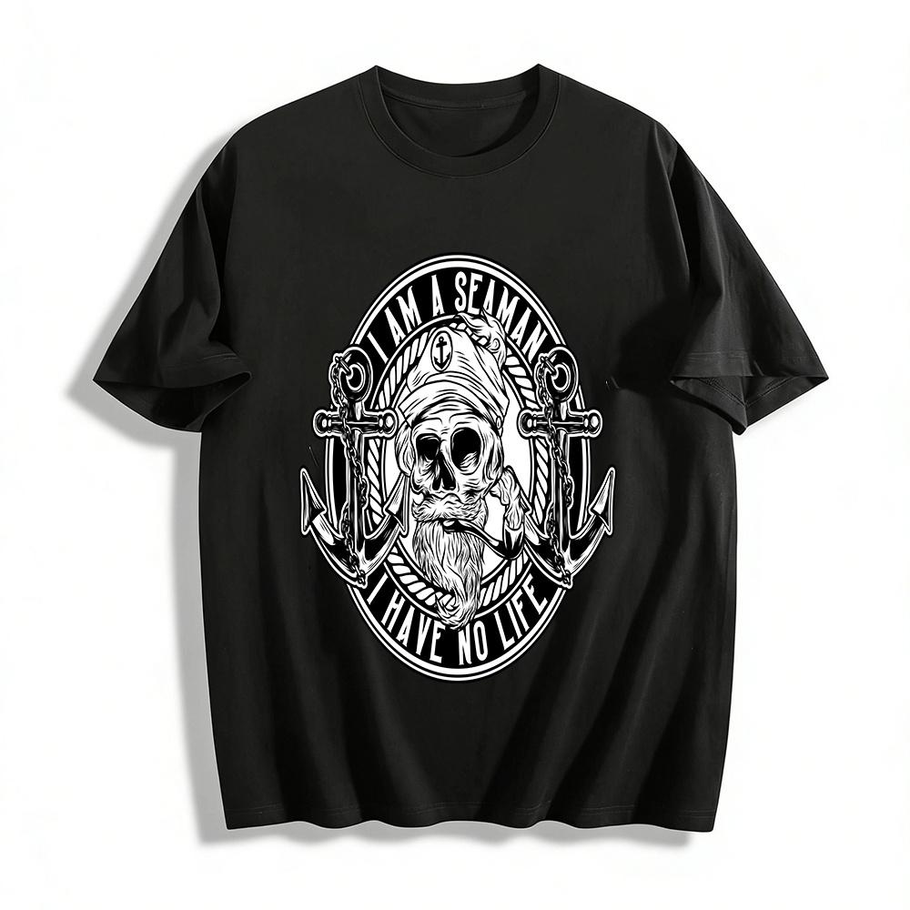 I Am A Seaman Skull Print T-shirt Nautical Style Casual Top Pure cotton T-shirt XXS