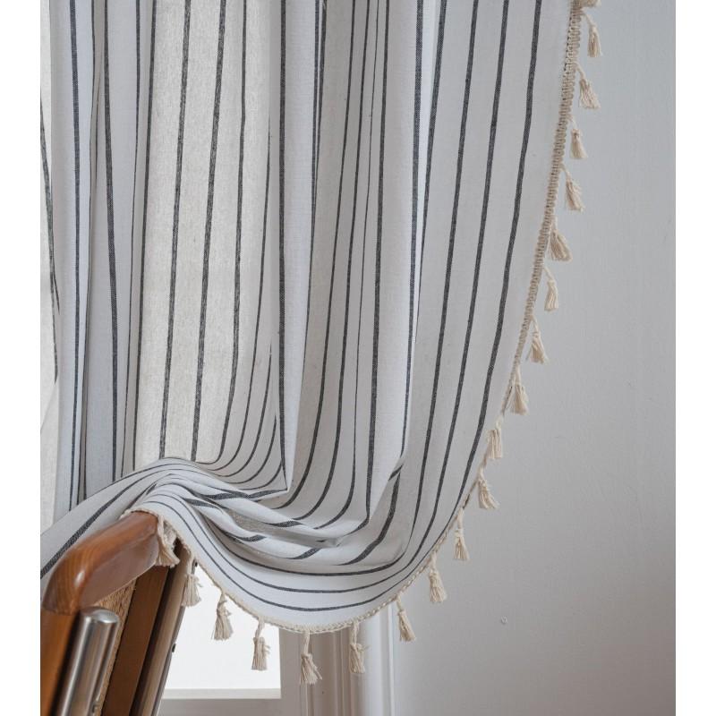 French Style Woven Cotton Linen Curtains Kitchen Window Semi-Sheer Decorative Panel Rod Pocket Grommet Hook