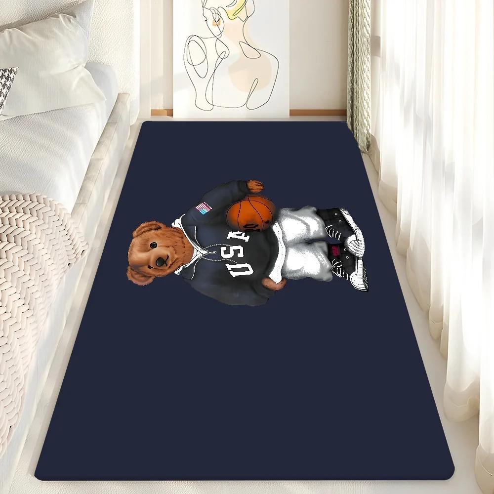 Cute Teddy Bear Happy Floor Mat Bathroom Mat Kids Room Bedroom Decoration Balcony Anti-Slip Doormat Living Room Welcome Rug INS
