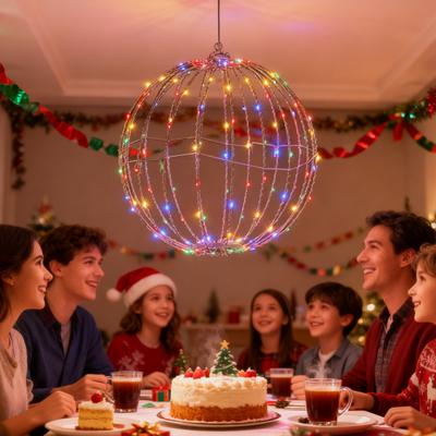 Noel LED Işık Topu Katlanabilir Büyük Işıklı Küre Ağaç için Metal Çerçeveli Küre Işık İç Mekan Dış Mekan Bahçe Veranda Dekorasyonu