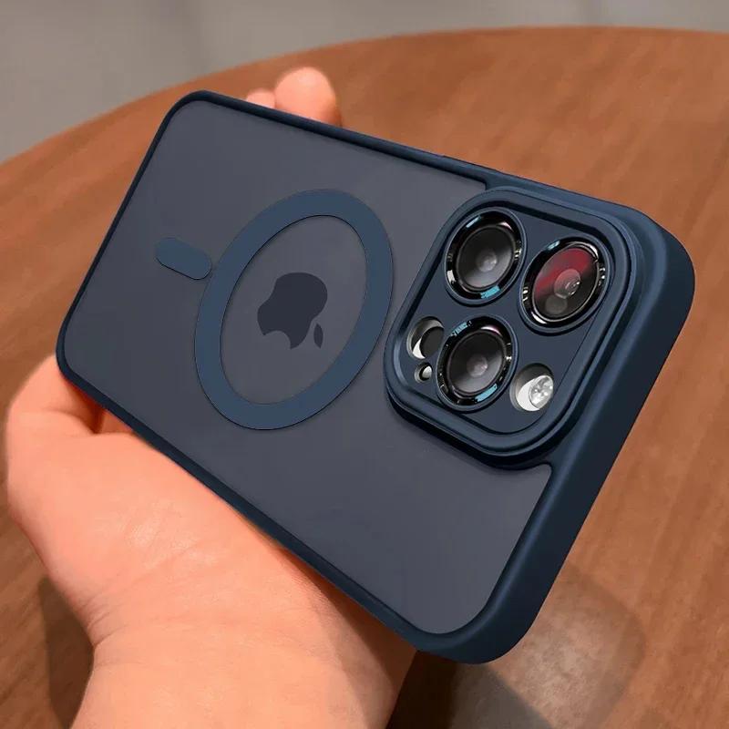 For Magsafe Matte Armor Wireless Charge Case For iPhone 16 15 14 13 11 12 Pro Max Plus Magnetic High Quality Translucent Cover