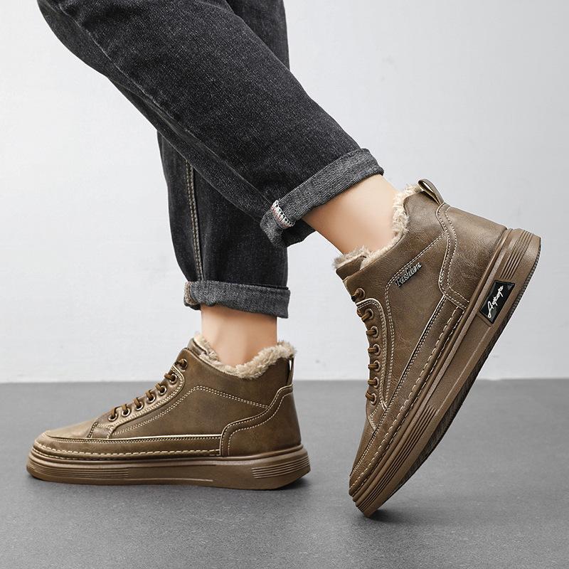 Men's shoes high-top autumn and winter velvet warm thickened cotton shoes waterproof and non-slip men's casual and comfortable leather shoes