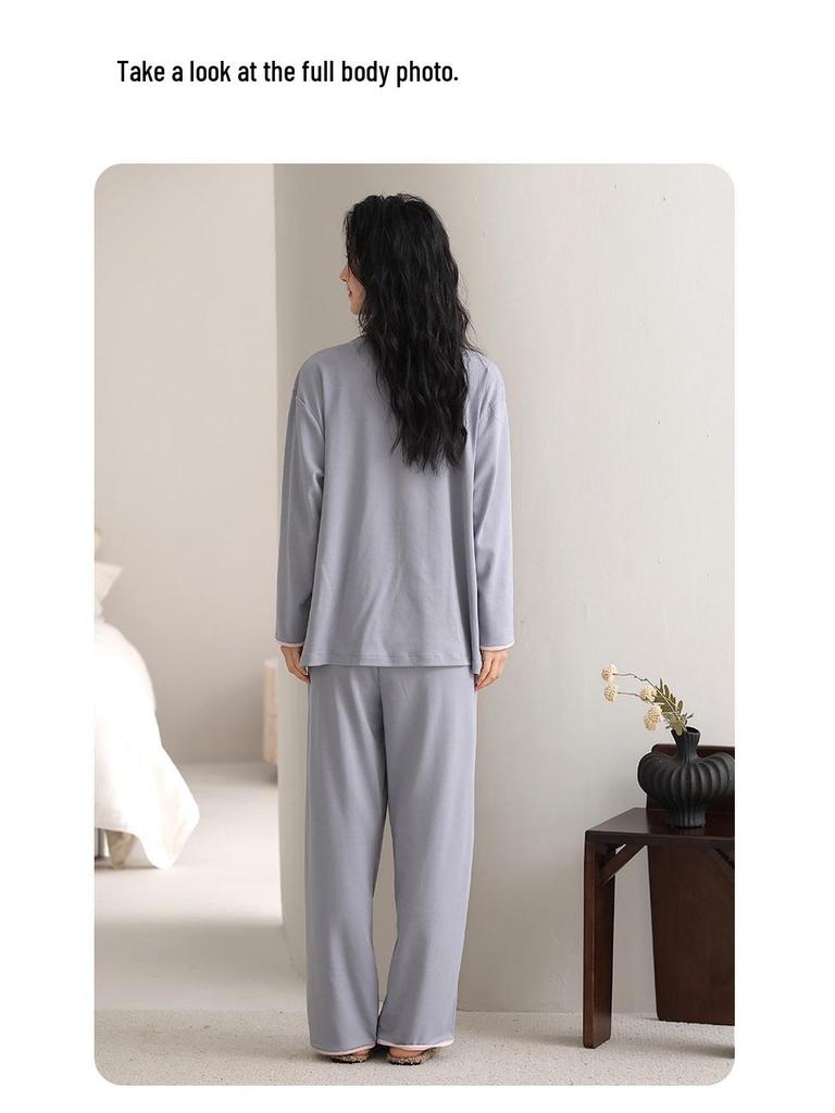 Damen Pyjama langärmlig aus reiner Baumwolle mit Brustpolstern - Vielseitig für Frühling, Herbst, Winter Homewear oder Oberbekleidungsset 2025.