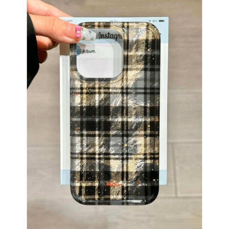 Black and White Plaid for IPhone16 Promax Glacier 15 Mobile Phone Case for Apple 14 Plaid for IPhone 13 Anti-fall 12