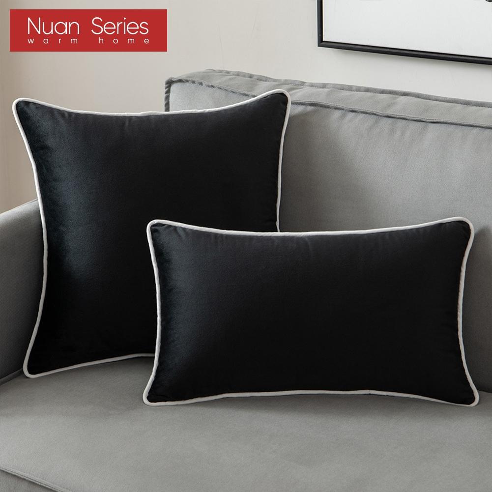 

1шт 45x45см Чехол для подушки черный белый сплошной бархат мягкий диван автомобиль наволочка для спальни домашний декор серия Nuan 30cm x 50cm чёрный