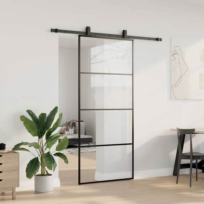 VidaXL Porte coulissante kit de quincaillerie noir 90x205 cm verre ESG, porte intérieure, porte de grange intérieure, porte 3375798