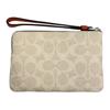 Coach Signature Canvas Zip Wristlet with Orange Stripe & Wrist Strap for Daily Use