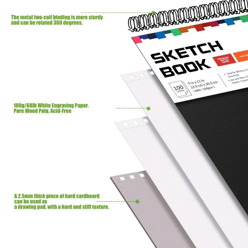 Portable Hardcover Sketchbook Coil Binding Drawing Pad Tearable Pages For Artists Beginner Outdoor Sketching Doodling