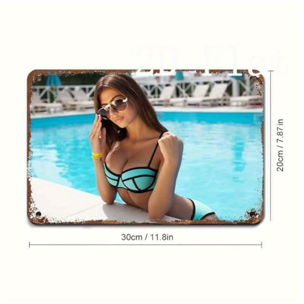

Vintage 1950s Pinup Girl Metal Wall Art - Turquoise Bikini Decor with Adhesive for Home Bar Bathroom Unique Gift 20x30cm（7.8x11.8inch）