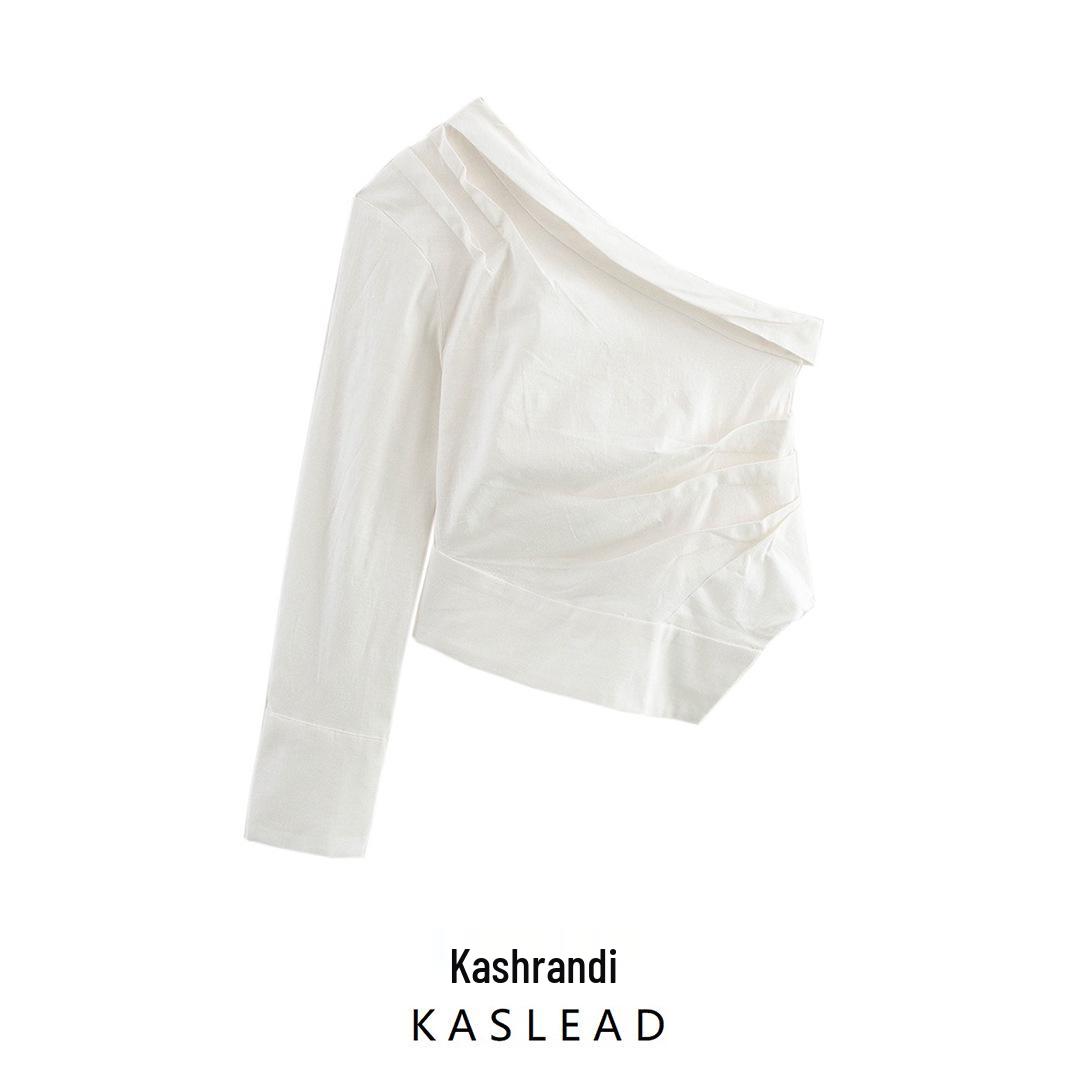 

2025 Spring Women s Asymmetrical One-Shoulder Linen-Style Fashion Top M