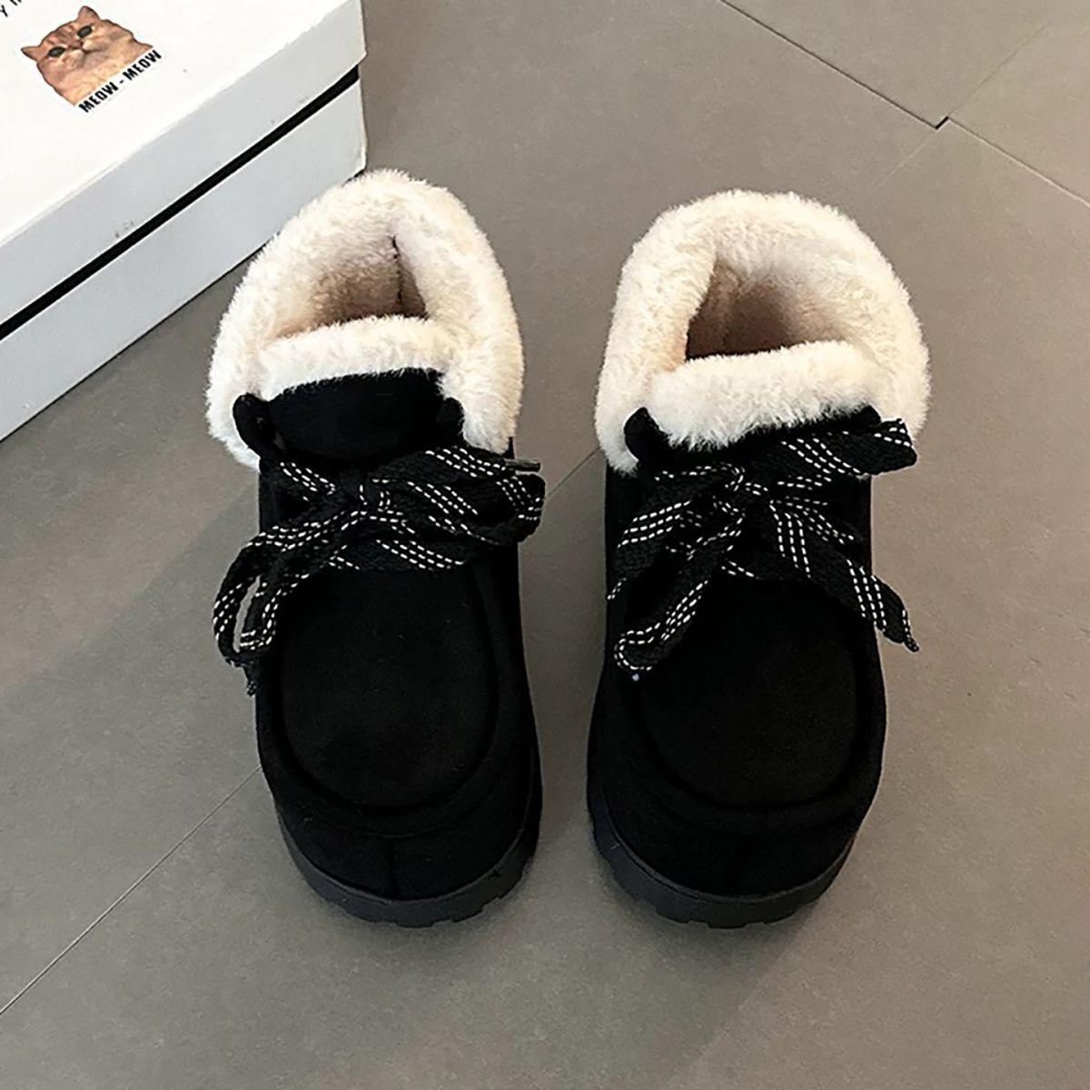 

Women s Fur Mouth Large Size Thick Sole Soft Sole Winter Warm Fur One Snow Boots Padded Lined Ankle Boots Non-Slip Hiking Sports Cotton Boots 41 чёрный