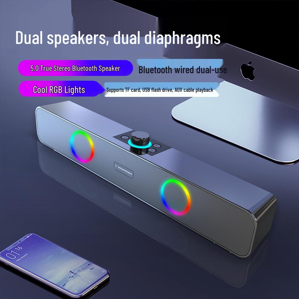 

TS33 Bluetooth Desktop Speaker: Compact Long Bar with Subwoofer for Home and Laptop Use.