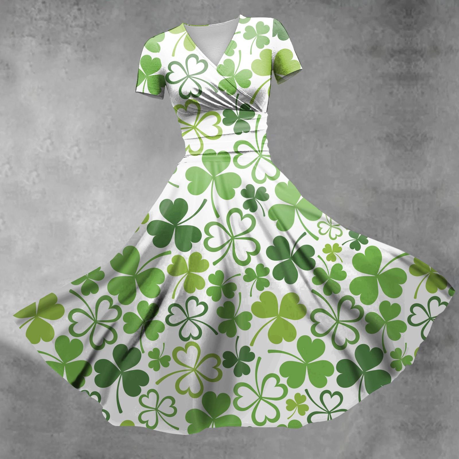 

Дамское платье принцессы с сексуальным v-образным вырезом St. Платье с короткими рукавами и принтом на талии в честь Дня Святого Патрика и оборками на талии XL