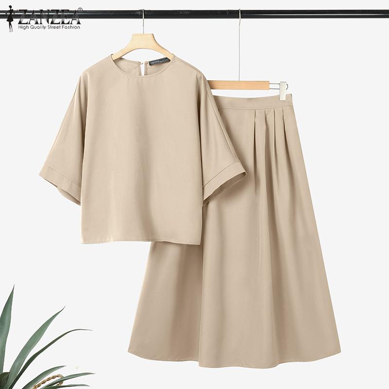 ZANZEA Bluză cu mâneci 3/4 pentru femei și fuste lungi, seturi de costume din două piese de vară