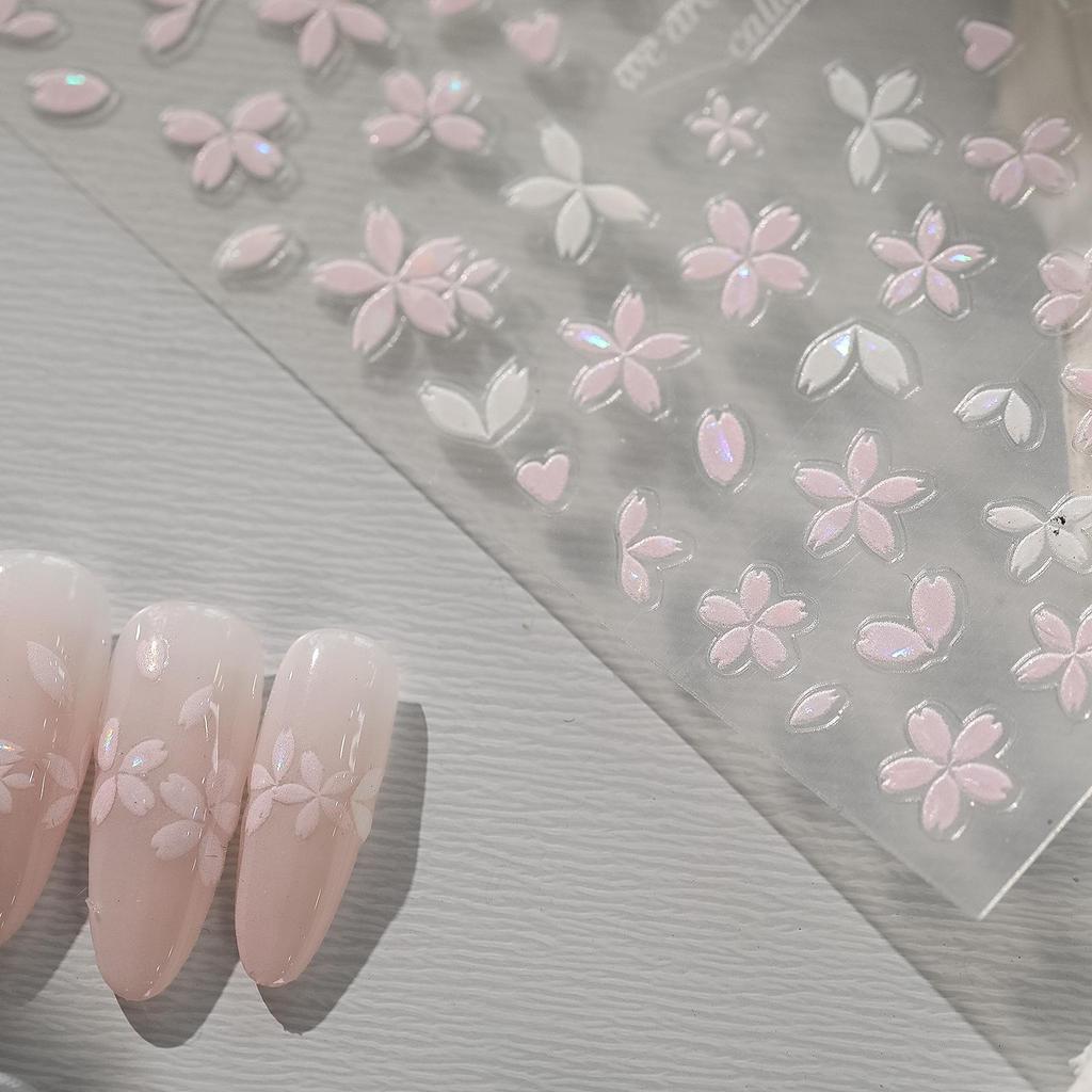Pink Cherry Blossom Iridescent Shell Nail Stickers with Adhesive Backing - YT3656